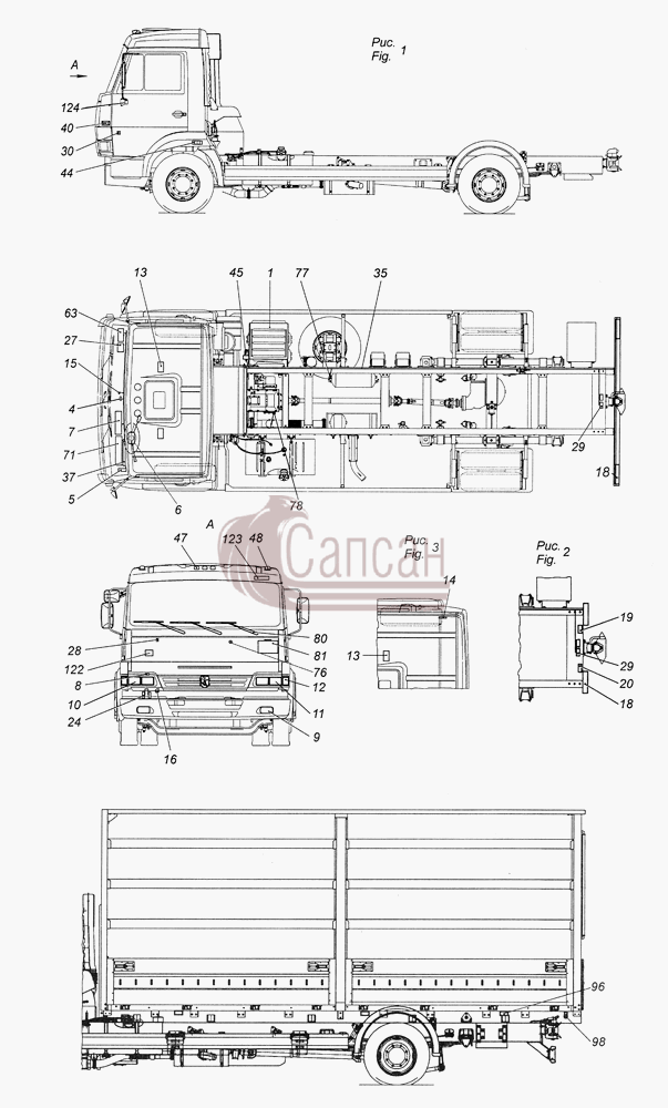 4308-3700001-30 Электрооборудование. Расположение на автомобилеКамАЗ-4308 (2008)
