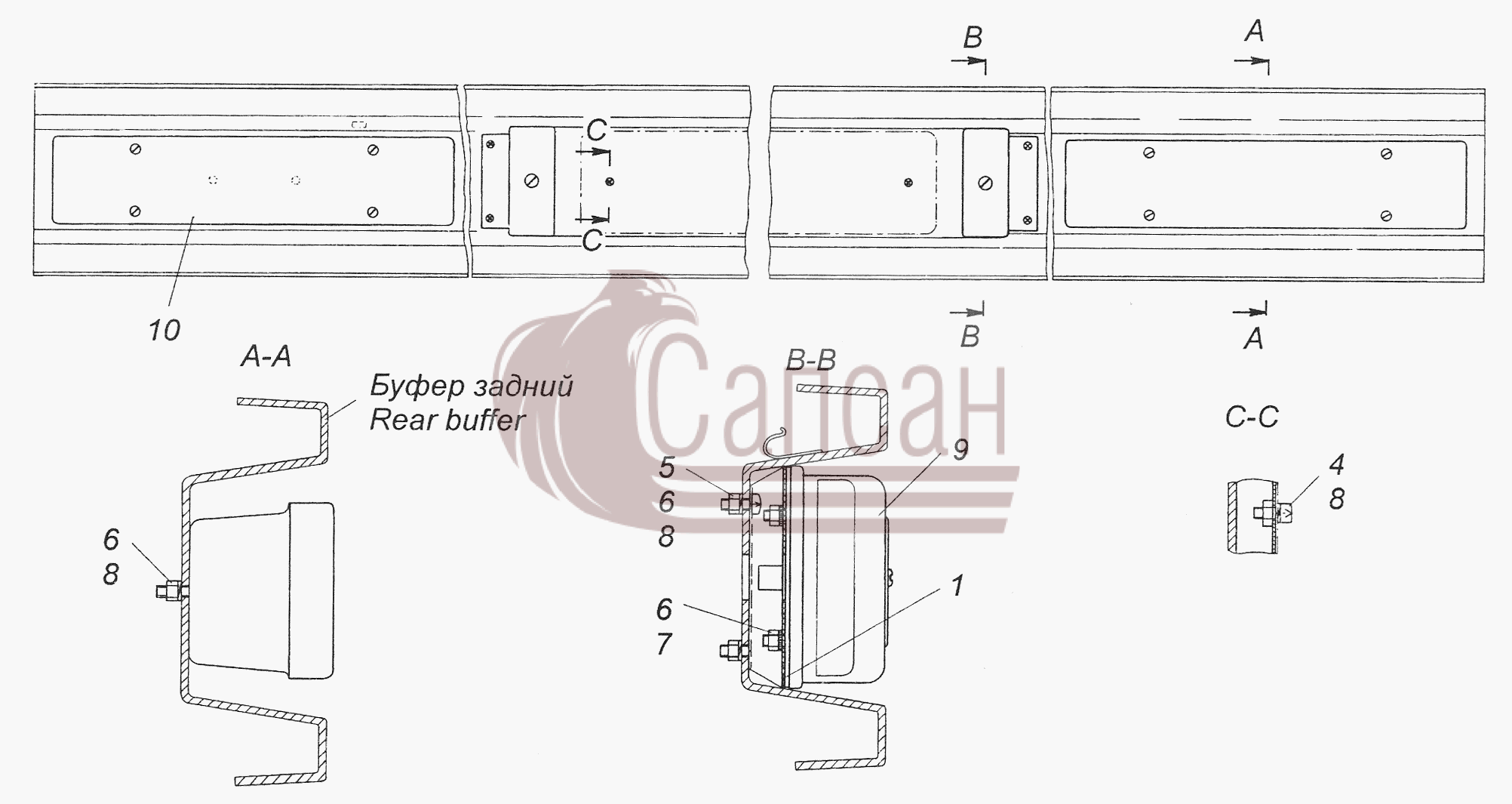 53215-3716002 Установка задних фонарейКамАЗ-4308 (2008)