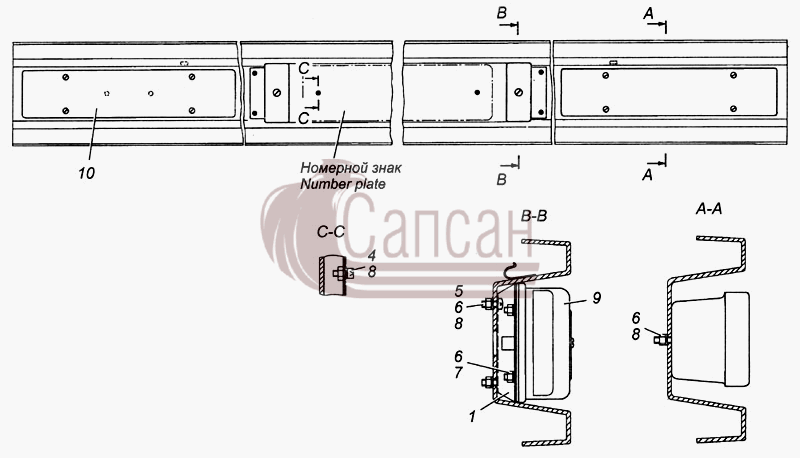 Установка задних фонарей 53215-3716002КамАЗ 4308