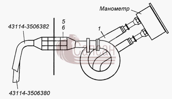 Установка трубопроводов к манометру 43114-3830001КамАЗ 4308