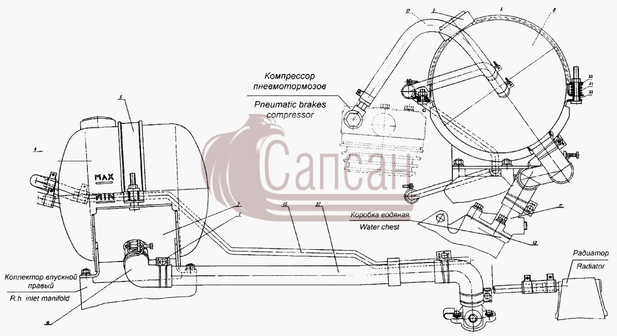 Установка расширительного бачкаКамАЗ 4326