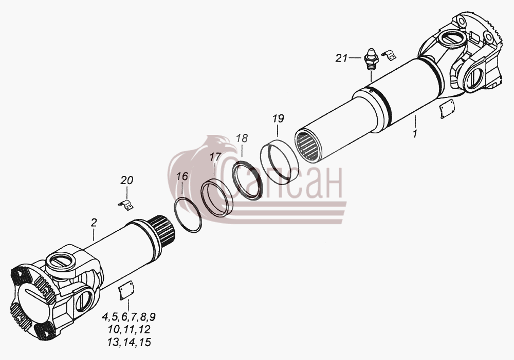 53205-2205011-10 Вал карданный среднего мостаКамАЗ-43261 (Евро-1, 2)