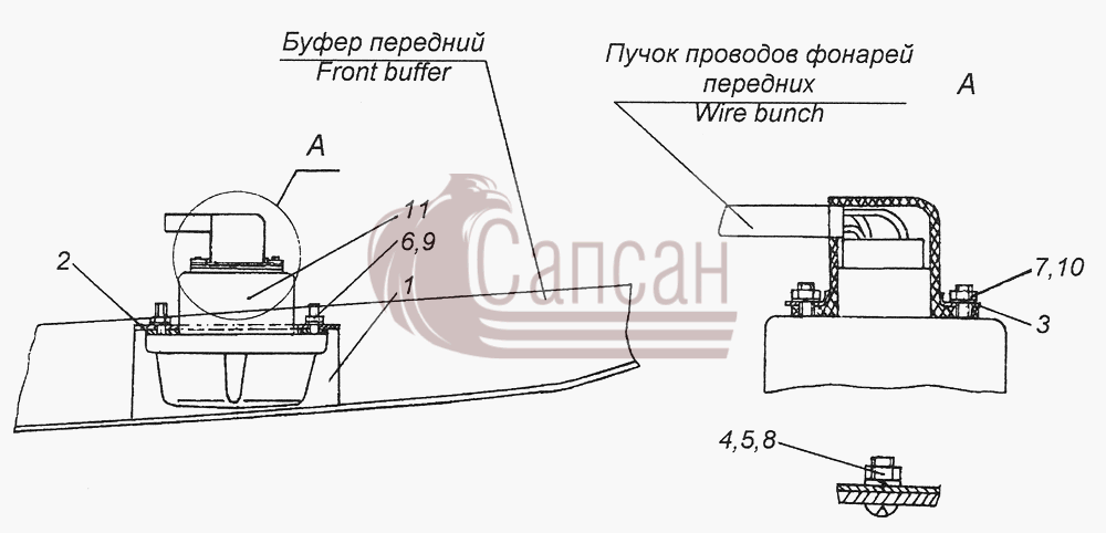 4310-3712001 Установка фонарей переднихКамАЗ-43261 (Евро-1, 2)