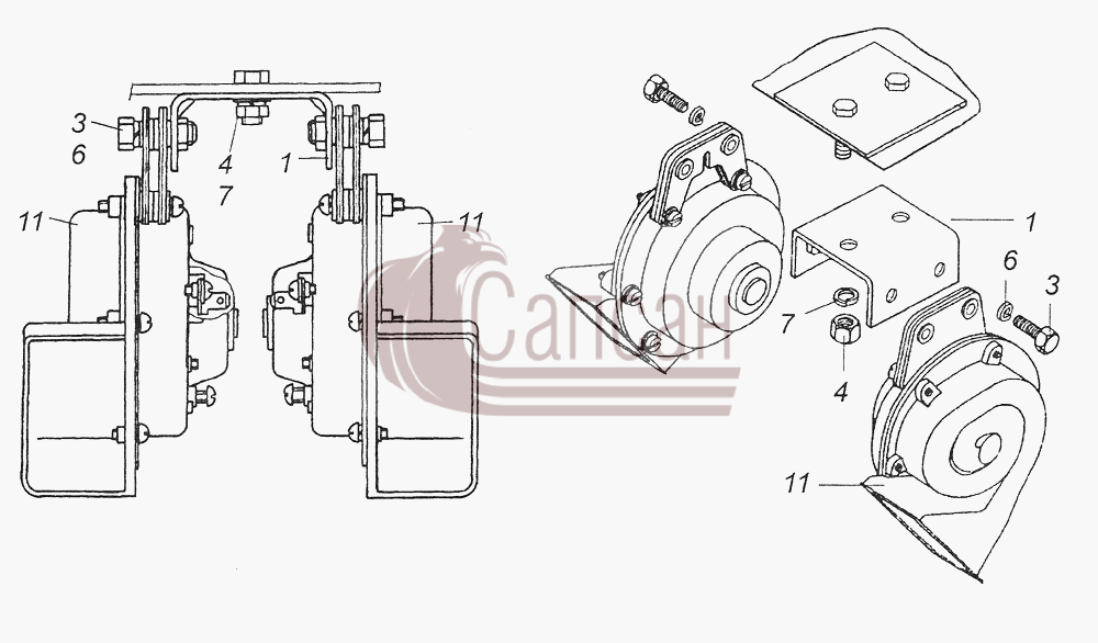 5320-3721001-10 Установка звуковых электрических сигналовКамАЗ-43261 (Евро-1, 2)
