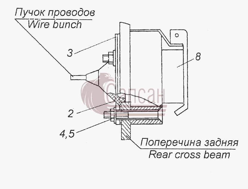 43114-3723002 Установка розетки переносной лампыКамАЗ-43261 (Евро-1, 2)