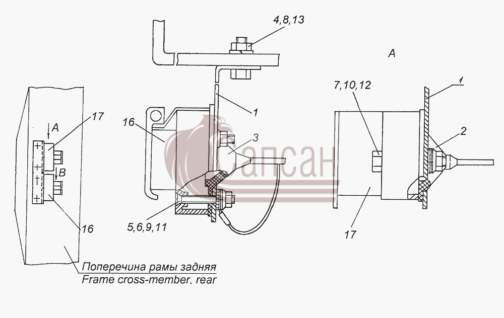 55112-3723003 Установка розеток прицепаКамАЗ-43261 (Евро-1, 2)