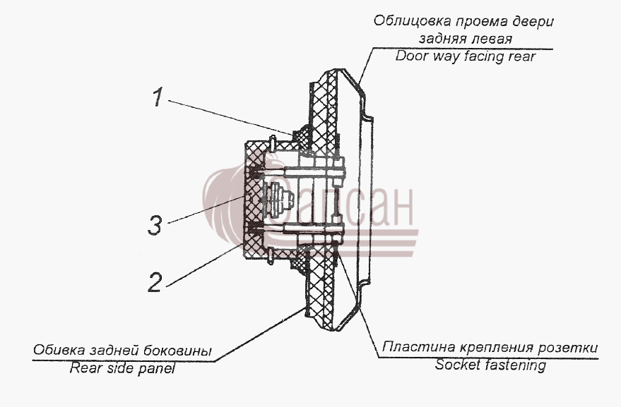 43101-3723005 Установка розетки переносной лампыКамАЗ-43261 (Евро-1, 2)