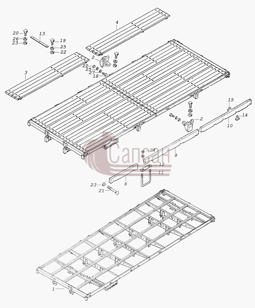 43118-8501010-31 Основание платформыКамАЗ-43261 (Евро-1, 2)
