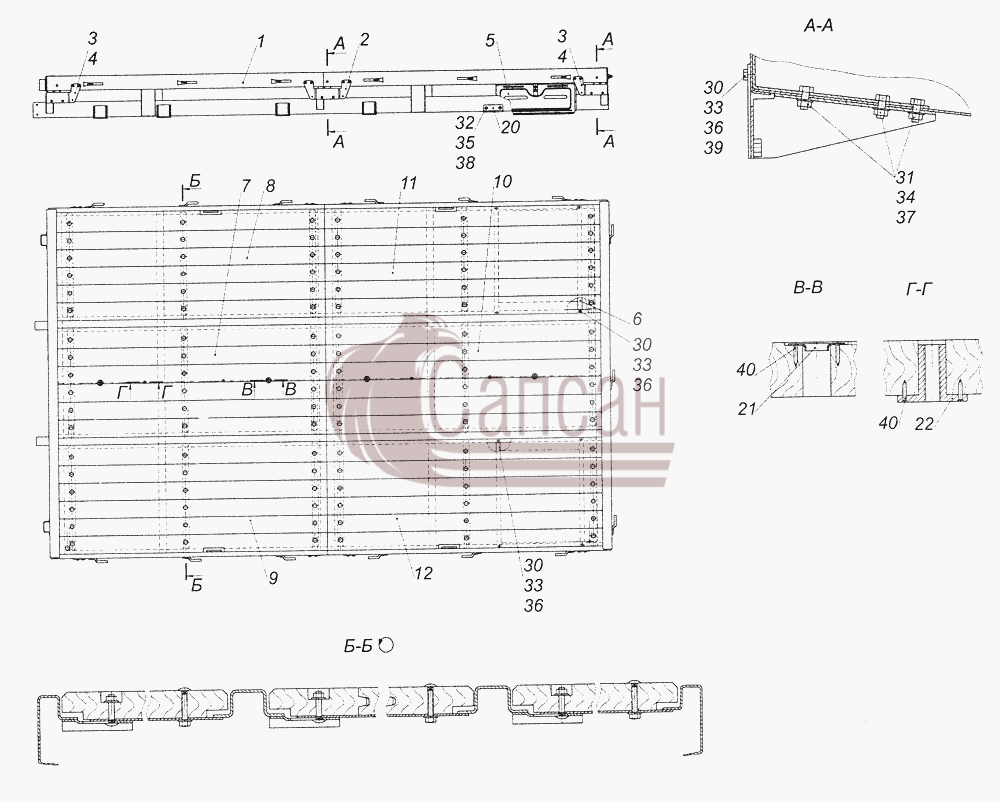 43501-8501010-81 Основание платформыКамАЗ-43261 (Евро-1, 2)