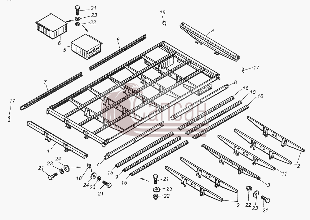 4310-8501016 Каркас основания платформыКамАЗ-43261 (Евро-1, 2)