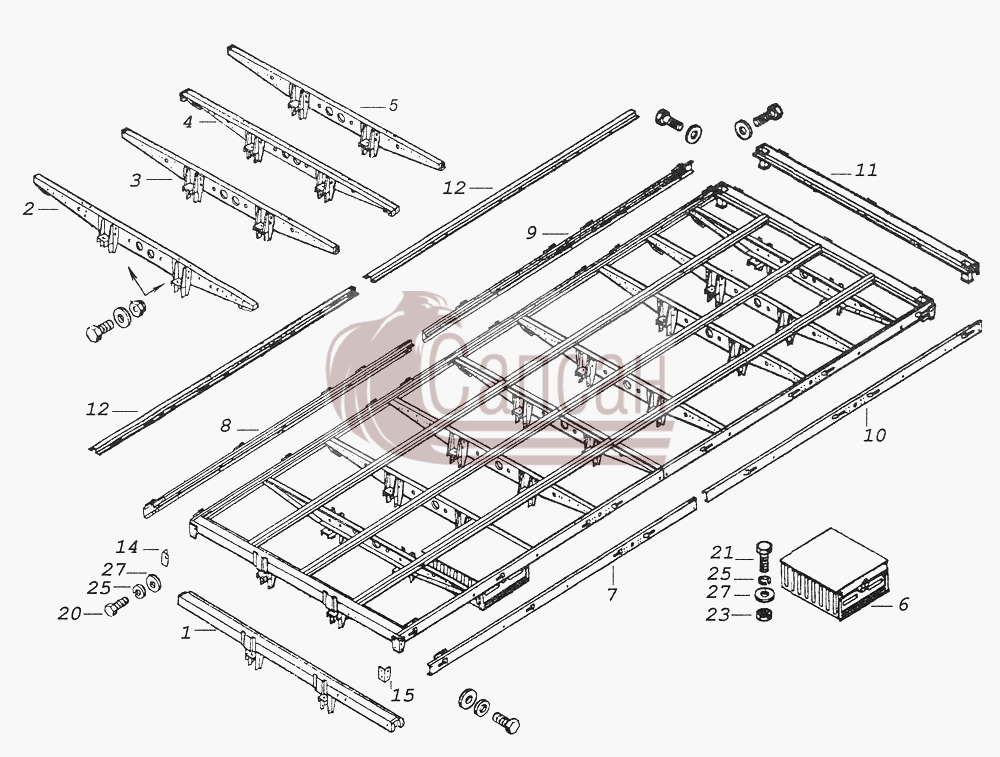 53212-8501016 Каркас основания платформыКамАЗ-43261 (Евро-1, 2)