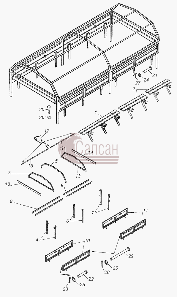 4310-8508008 Каркас тента и установкаКамАЗ-43261 (Евро-1, 2)
