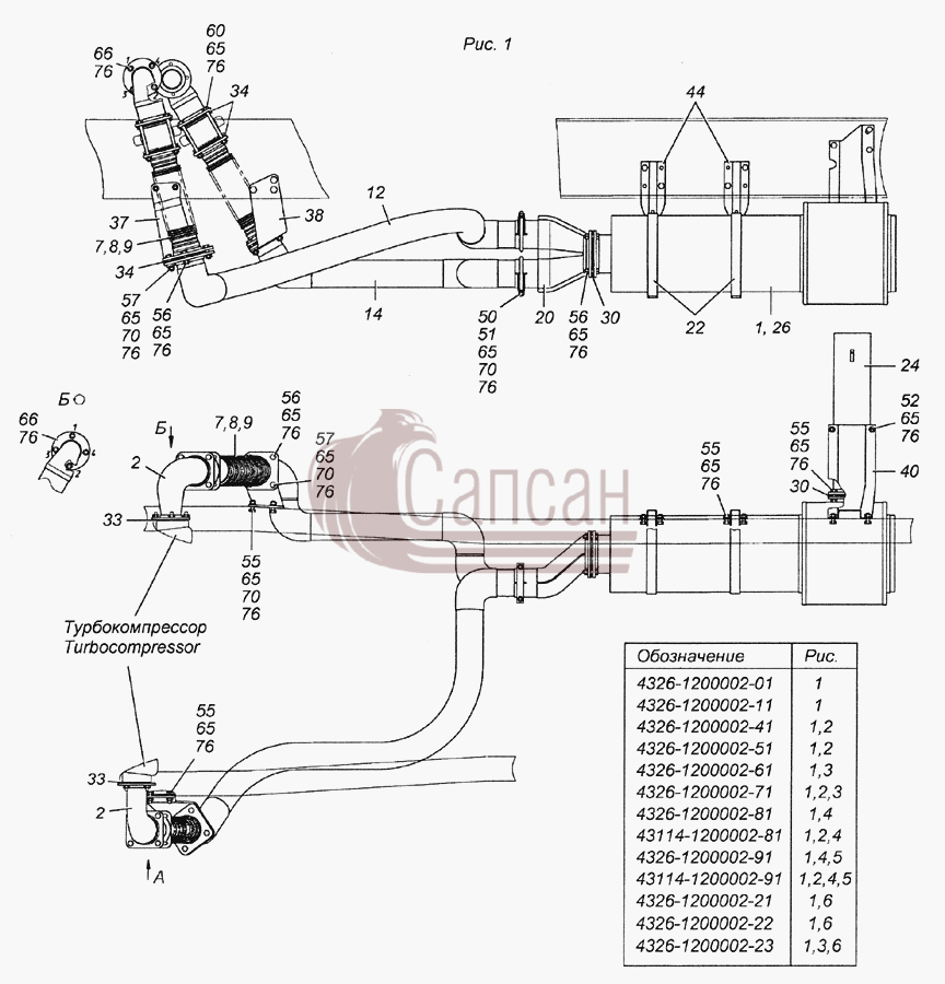 4326-1200002-01 Установка системы выпускаКамАЗ 6350 8х8
