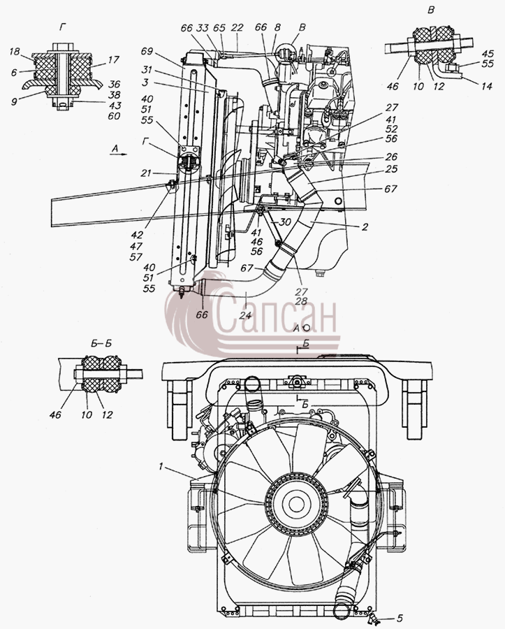 6350-1300023-10 Установка радиатораКамАЗ 4350 4х4