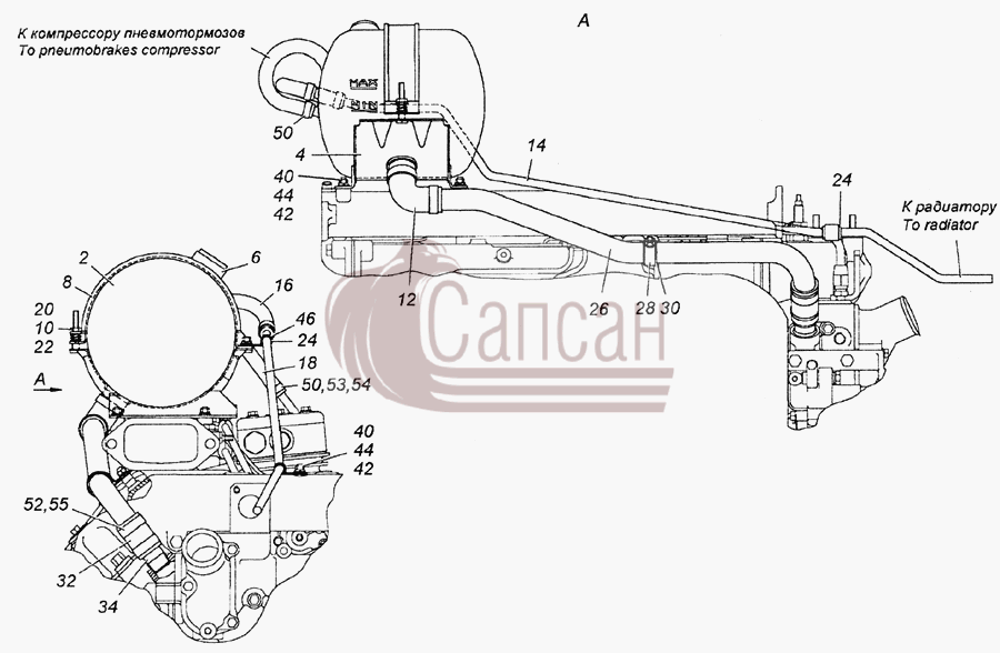54115-1311005-10 Установка расширительного бачкаКамАЗ 4350 4х4