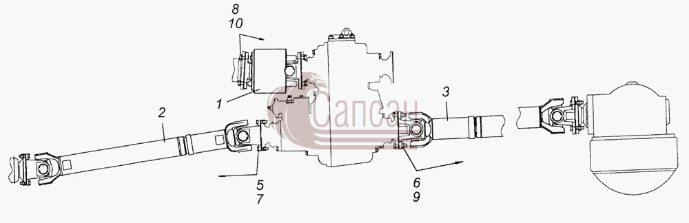 4350-2200001-10 Установка карданных валовКамАЗ 6350 8х8