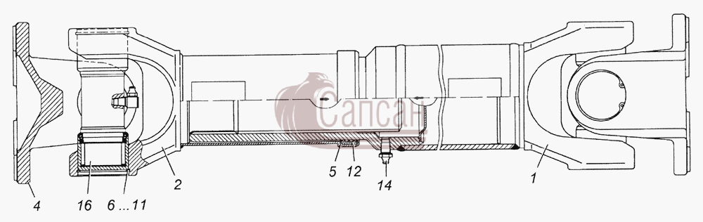 6350-2204011-10 Вал карданный промежуточный в сбореКамАЗ 5350 6х6