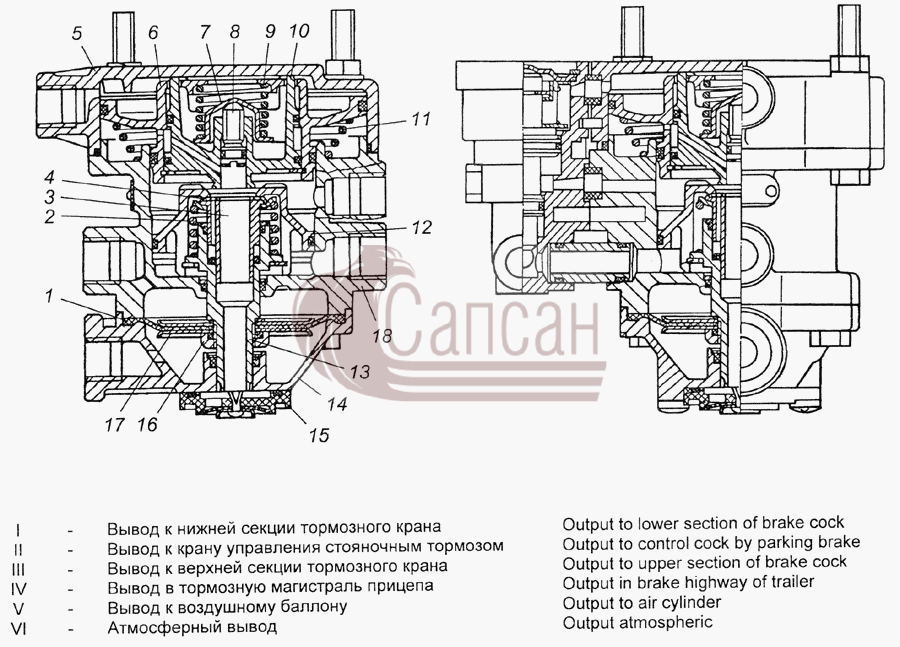 6024-3522010 Клапан управления тормозами прицепа с двухпроводным приводом в сбореКамАЗ 4350 4х4