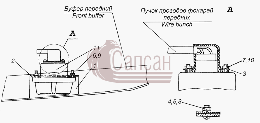 4310-3712001 Установка фонарей переднихКамАЗ 5350 6х6
