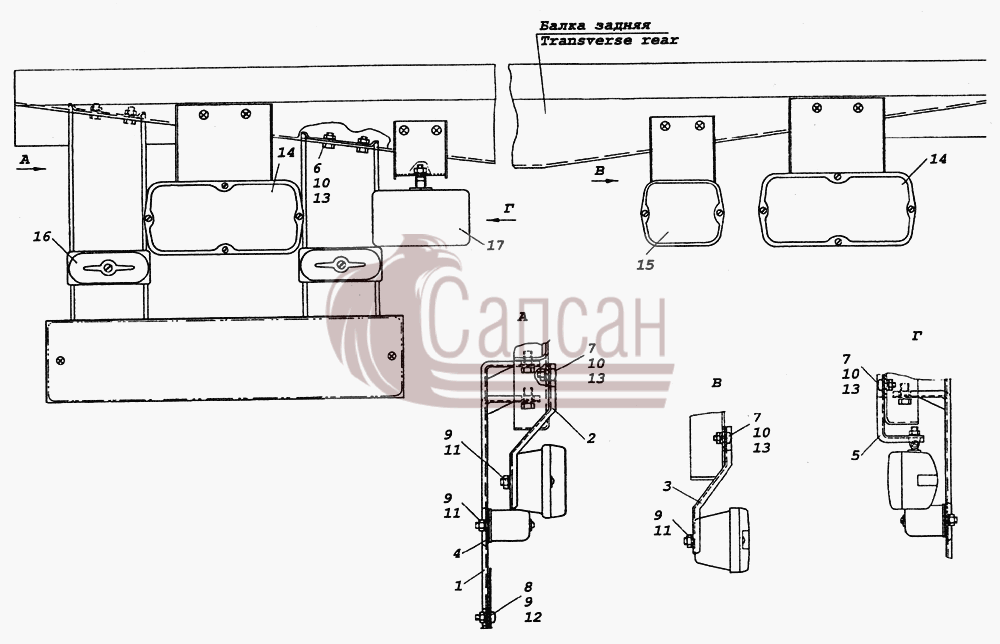 6350-3716002 Установка задних фонарейКамАЗ 5350 6х6