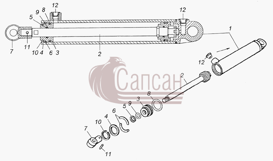 4310-5003010 Гидроцилиндр в сборе - Hydraulic cylinder, assyКамАЗ 5350 6х6
