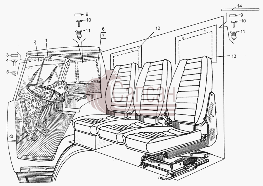 43114-8205304 Установка штор светозащитных ветрового окнаКамАЗ 5350 6х6