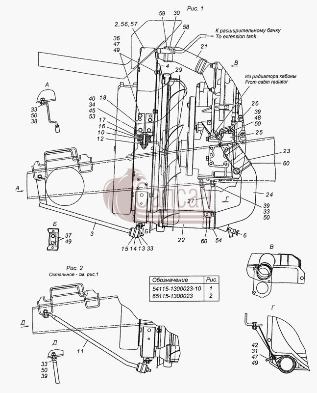 54115-1300023-10 Установка радиатораКамАЗ 53501 6х6