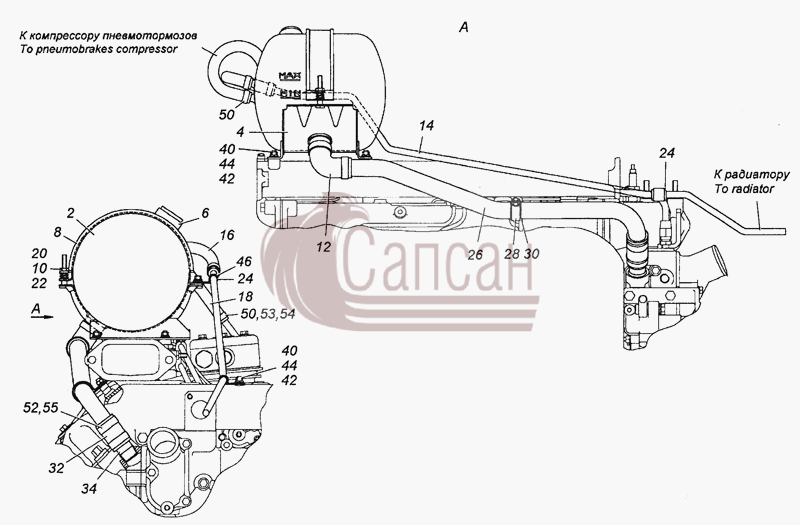 54115-1311005-10 Установка расширительного бачкаКамАЗ 53501 6х6