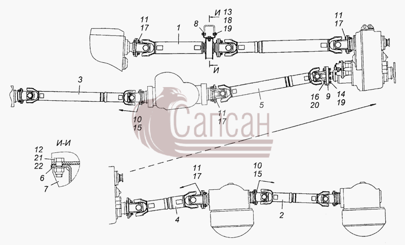 6350-2200001-10 Установка карданных валовКамАЗ 53501 6х6