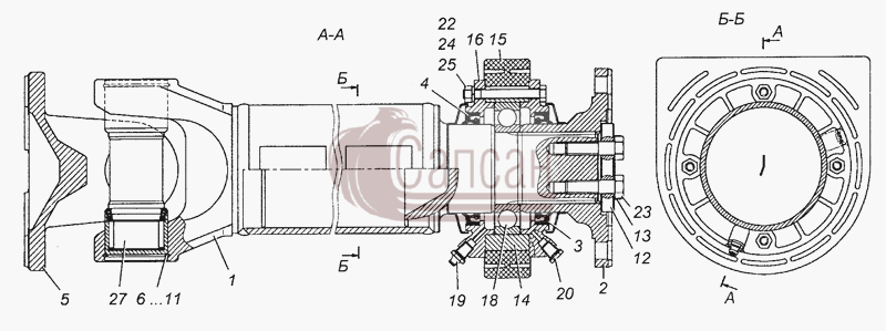 6350-2202011-10 Вал карданный промежуточный с опорой в сбореКамАЗ 43501 4х4