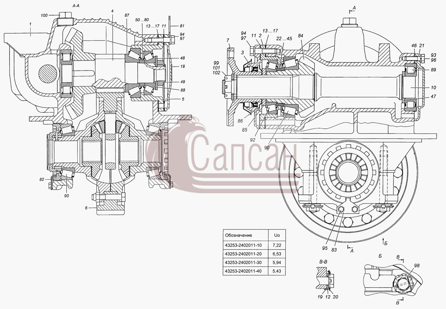 43253-2402011-10 Передача главная заднего моста в сбореКамАЗ 63501 8х8