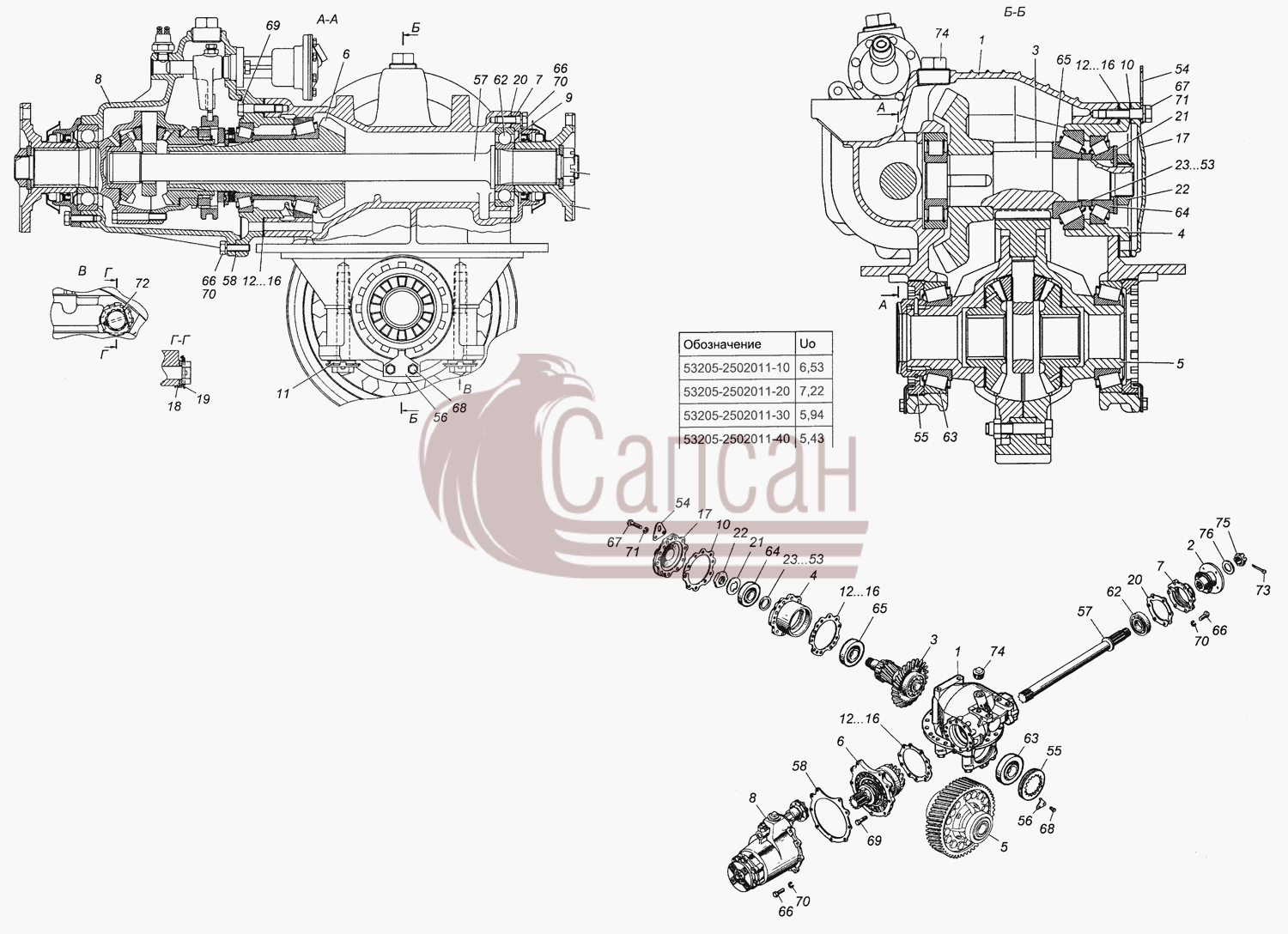 53205-2502011-10 Передача главная среднего мостаКамАЗ 6450 8х8
