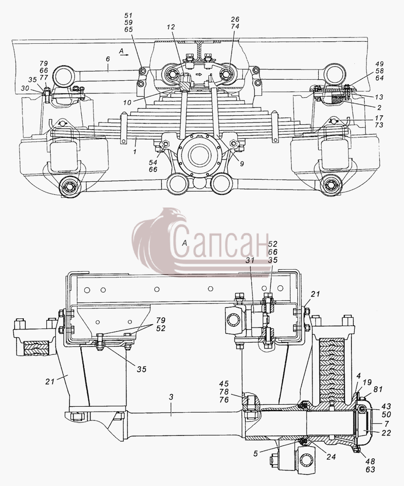 53228-2900002-10 Подвеска задняя в сбореКамАЗ 53501 6х6