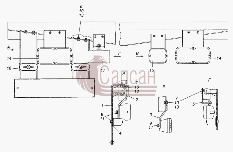 6350-3716002 Установка задних фонарейКамАЗ 53501 6х6