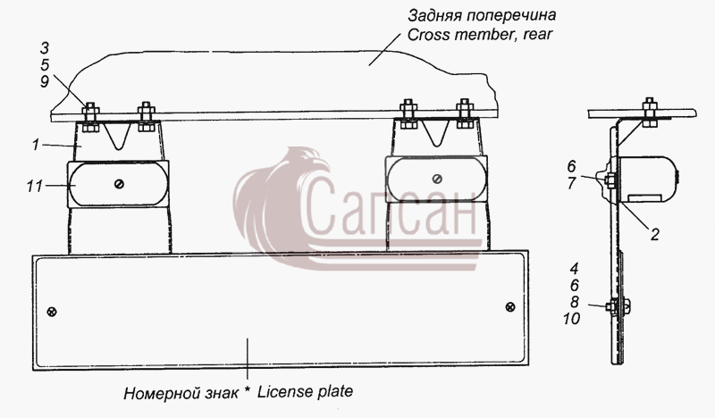 54115-3717001-18 Установка фонарей освещения номерного знакаКамАЗ 53501 6х6