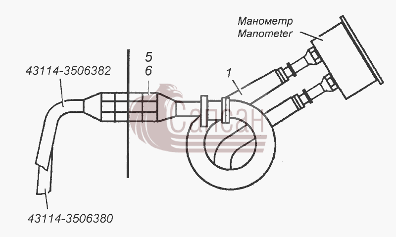 43114-3830001 Установка трубопроводов к манометруКамАЗ 63501 8х8