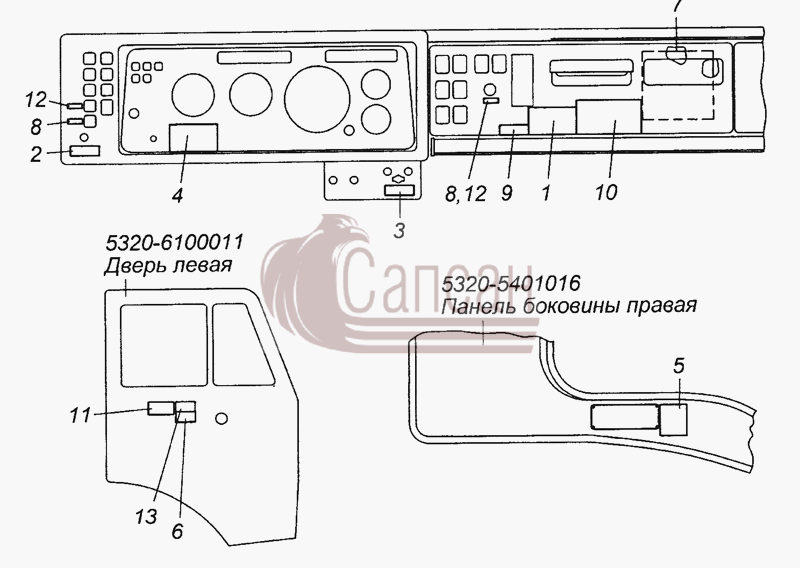 5320-3903001 Установка инструкционных табличекКамАЗ 53501 6х6