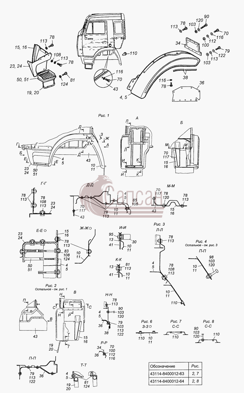 43114-8400012-63 Установка оперения кабиныКамАЗ 6450 8х8