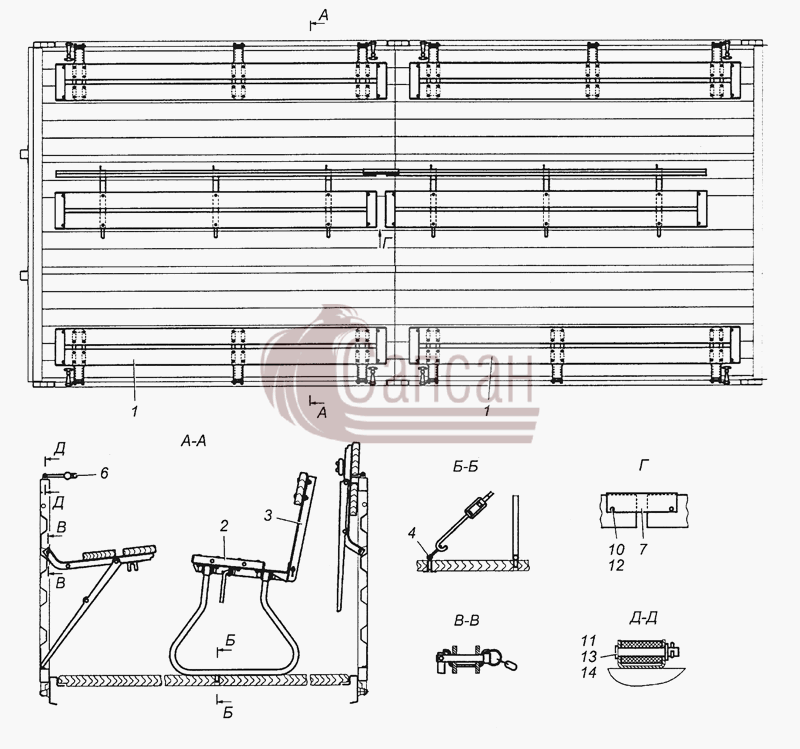 5350-8506008-75 Установка скамеекКамАЗ 53501 6х6