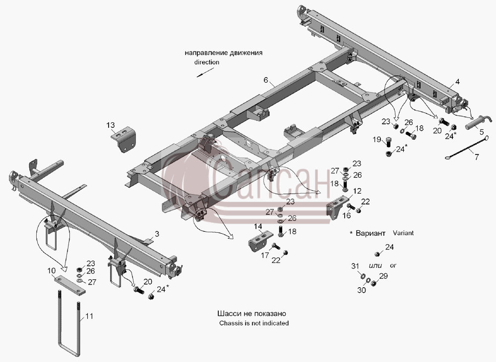 45143-8600064 Установка надрамника, опор платформы и поперечинКамАЗ-45143