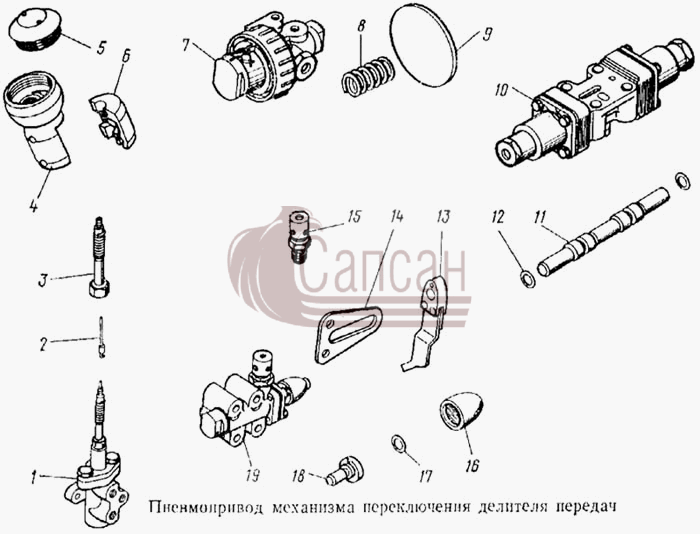 Пневмопривод механизма переключения делителя передачКамАЗ 5315