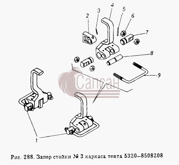 Запор стойки N 3 каркаса тента  5320-8508208КамАЗ 5410