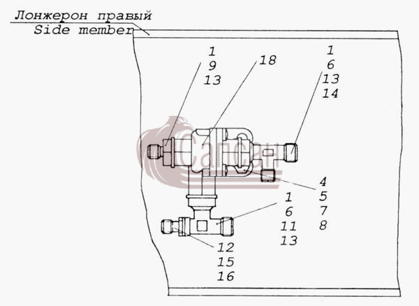 Установка двухмагистрального клапанаКамАЗ 53228, 65111