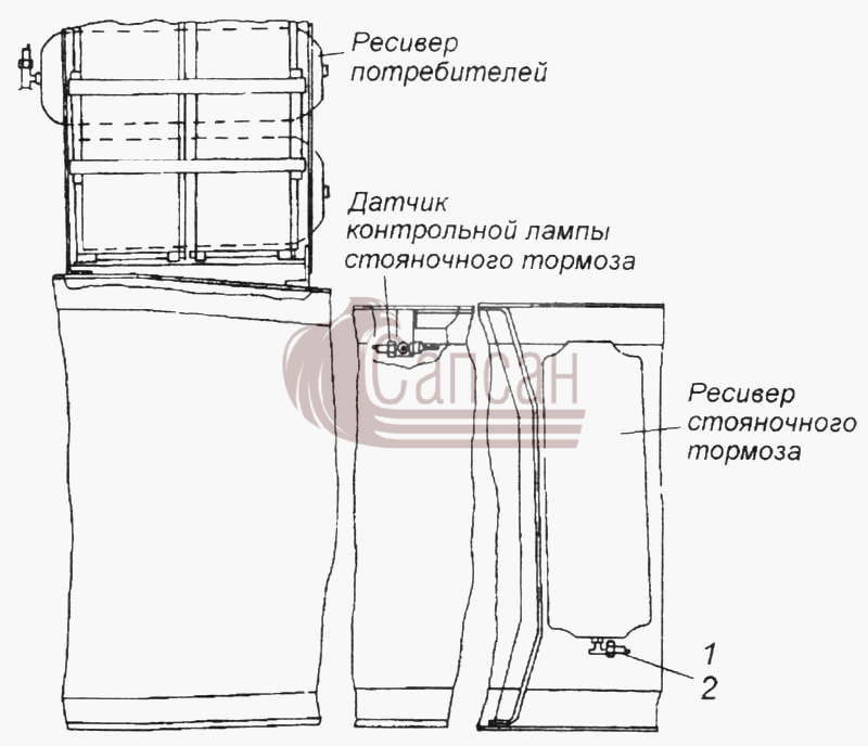 Установка датчиков аварийного давления воздухаКамАЗ 5360