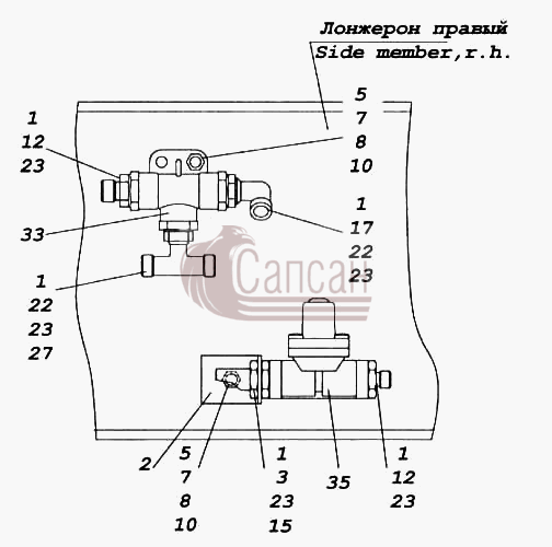 Установка клапана двухмагистральногоКамАЗ 5460 (каталог 2005 г.)