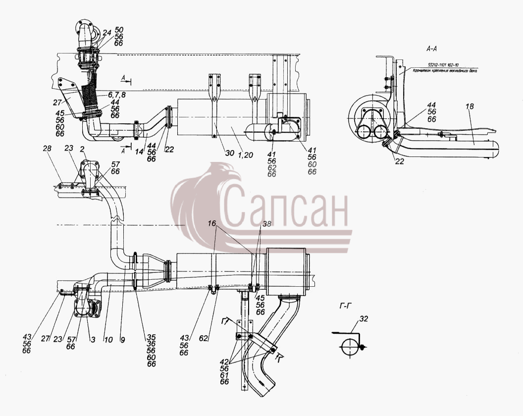 Установка системы выпускаКамАЗ 65116