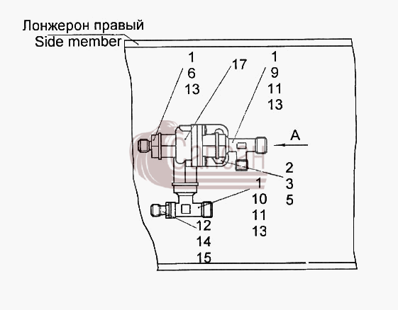 Установка двухмагистрального клапанаКамАЗ 65116