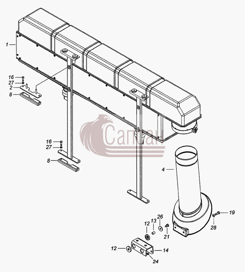 6520-1109003-10 Установка воздухоочистителя мультициклонногоКамАЗ 6522 (Euro-2, 3)