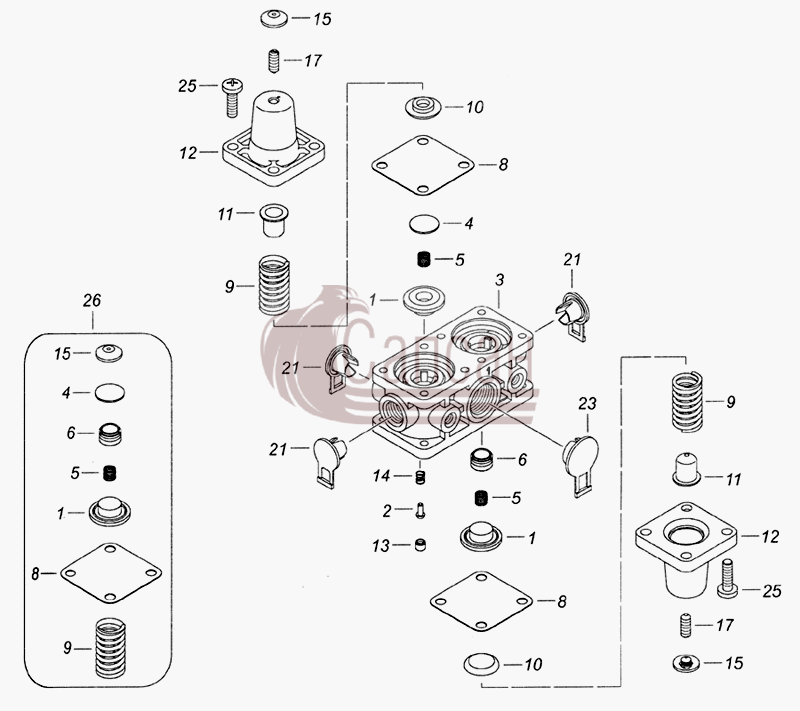 53205-3515400-10 Клапан защитный четырехконтурныйКамАЗ 6522 (Euro-2, 3)