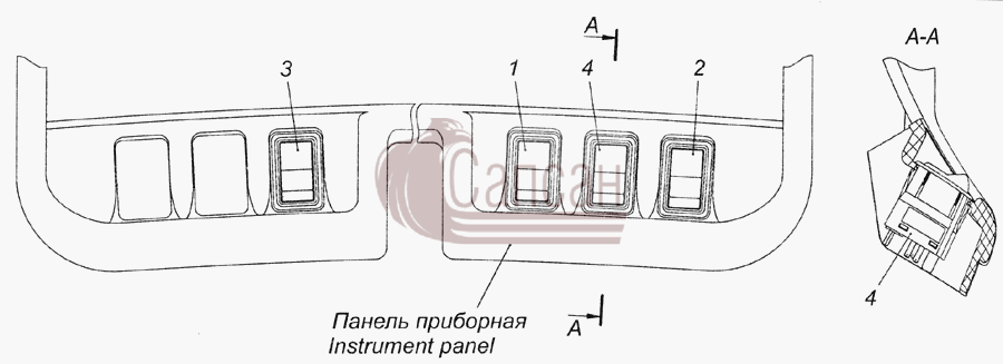 6520-4011033 Установка переключателей на панели приборнойКамАЗ 6520 (Euro-2, 3)